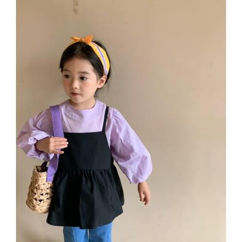 Autumn New Arrival Korean style girls sets bubble long sleeve doll t-shirt with suspender dress for cute sweet baby girls
