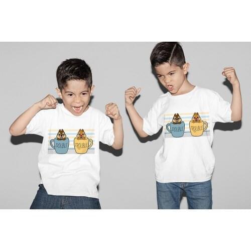 Daughter and Mother Match Clothes T shirt Cartoon Chip and Dale Kids Top Couple Woman Short Sleeve Fashion Street Family Outfits