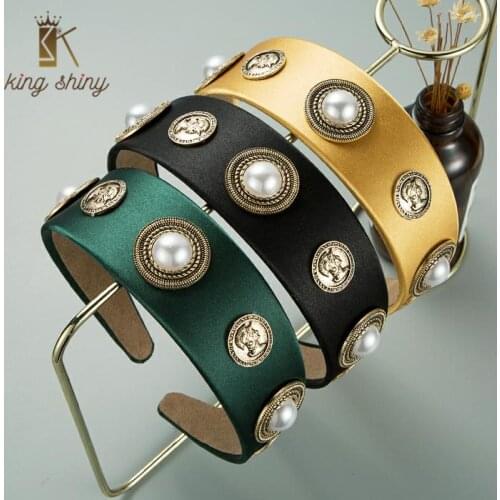 Vintage Beauty Head Design Headband for Woman Elegant Simulated Pearl Beaded Solid Color Fabric Hairband Girls Party Headpieces