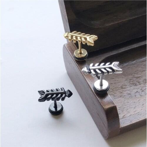 Personality Simple Fishbone Stud Earrings Titanium Steel Stud Earrings Charm Elegant Womens Jewelry Birthday Festival Gift