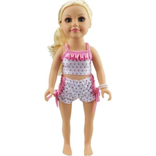 New Pattern Purple Dot Shoulder Swimsuit + Shorts Fit 18 Inch American&43cm Baby New Born Doll Clothes Accessories Girls' Toys