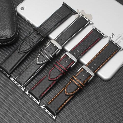 Luxury Strap for Apple watch 5 band 44mm 40mm iWatch bands 42mm 38mm Carbon fiber+Leather watchband bracelet for series 6 SE 4 3
