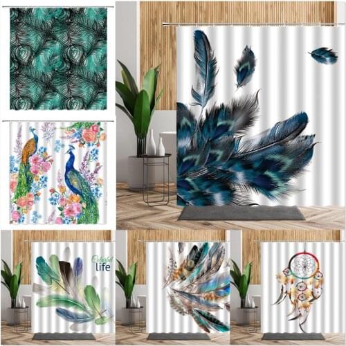 Blue Birds Feather Shower Curtains Peacocks Waterproof Bathroom Decors Accessories Polyester Fabric With Hooks Home Bath Curtain