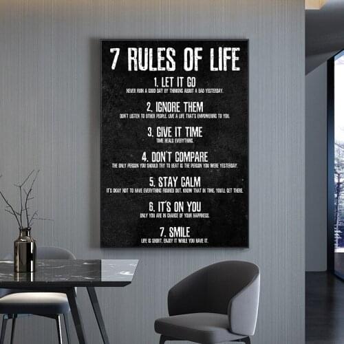 Modern Art 7 Rules of Life Motivational Posters and Prints on the Wall Canvas Painting Wall Art Picture for Living Room Decor