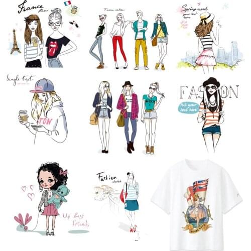Iron On Transfers Patches Cartoon Character Patch Heat Transfers Girls Applique For Clothing Stickers DIY Clothes Decoration F