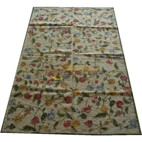Old Hand-made Traditional Wool Needle-point Carpet Hand-stitched French Style Woollen Carpet Classic Knitting