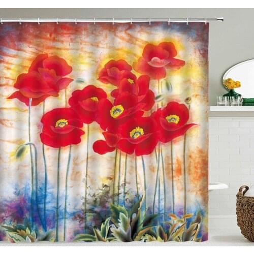 Bathroom Shower Curtain 3D Printing Flower Waterproof Curtain Polyester Eco-friendly Bath Curtain Home Decoration with 12 Hook
