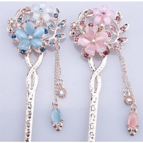 Wholesale Cat Eye Stone Hair Pin Double Flower Hair Clip Classical Hairpin Barrette Hair Accessories national wind headweard