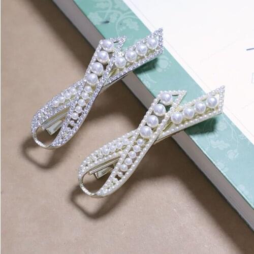 2021 New Korean Bowknot Rhinestone Pearl Hair Clips Sweet Hair Accessories Barrettes For Women Fashion Jewelry Hairpins