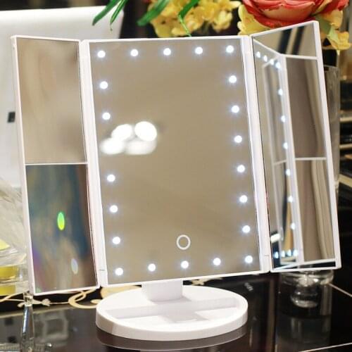 .LED Makeup Mirror 22 Vanity Light Magnifying 3 Floding Countertop Touch Screen Cosmetic 10x Magnifier Small Mirror Beauty