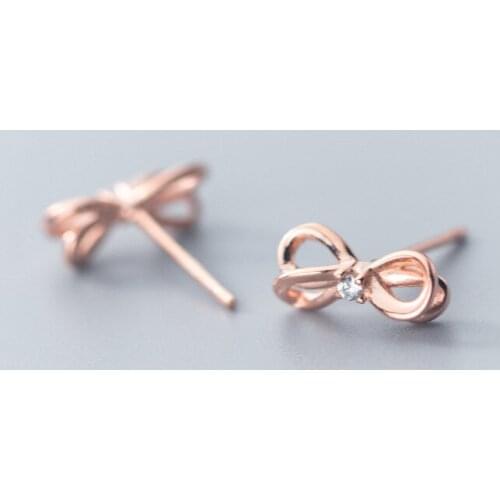 MloveAcc Authentic 925 Sterling Silver Bowknot Stud Earring for Women Female Fashion Brincos Argent Bijoux