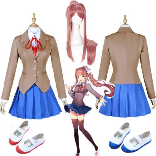 Doki Doki Literature Club Monika Cosplay Sayori Yuri Natsuki Cosplay Costume School Uniform Girl Women Costume Game Cos long wig
