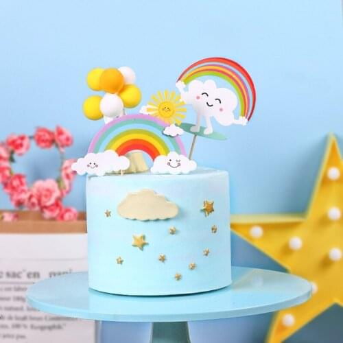 1PC Glitter Happy Birthday Sun Balloon Rainbow Cake Topper Cupcake Toppers Baby Shower Kids Birthday Decor Xmas Party Supplie