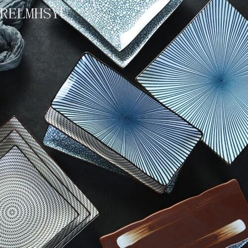 1PC RELMHSYU Japanese Style Underglaze Color Retro Ceramic Long Square Sushi Steak Dessert Dinner Plate Household Tableware a