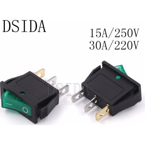 10PCS KCD3-102/N 15A 250V 30A 220V 3pin AC Rocker Switch 15*31mm ON-OFF Power Switch With Green Light New