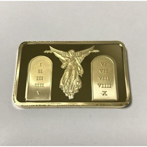 100 pcs The ten commandments Christ Jesus ingot coin Passion angle gold plated 50 mm x 28 mm souvenir religious decoration bar