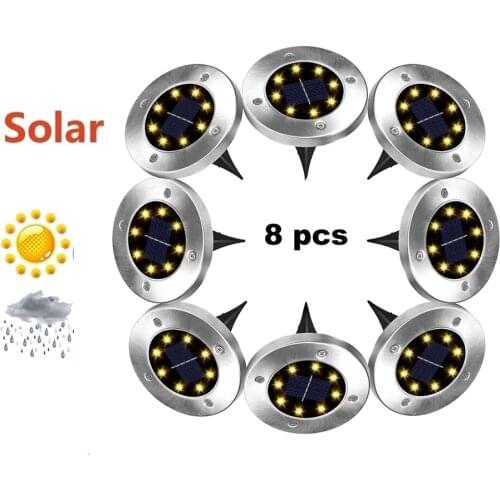 2-8pcs 8 led Solar Power Under Ground Light Lawn lamp Buried lamp Outdoor Garden Pathway Deck Floor Lights Home Yard Driveway sm