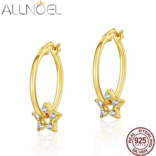 ALLNOEL 100% 925 Sterling Silver Earrings For Female 5A Zircon Star Tassel Gold Color Women Earrings Wedding Brand Fine Jewelry