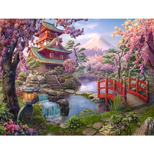 Japan Mt Fuji diy 5D diamond painting full square round drill Cherry blossom Temple diamond embroidery mosaic cross stitch kit