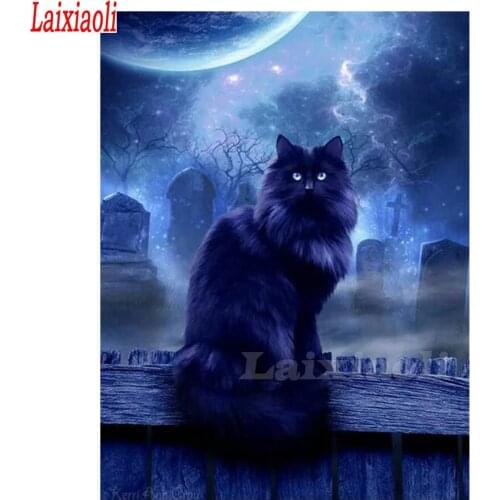 DIY square/round Diamond painting Halloween black cat Cross Stitch Diamond Embroidery terror cemetery Pattern Rhinestone decor