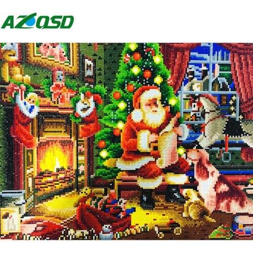 AZQSD Diamond Painting Santa Claus Framed 5D DIY LED Christmas Decor For Home 40x50cm Handmade