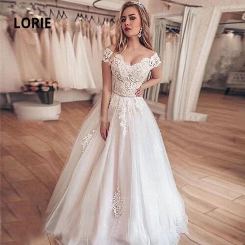 LORIE Off Shoulder Ball Gown Wedding Dresses Turkey Elegant Lace Appliqued Soft Tulle Bridal Gowns Sweetheart Princess mariage
