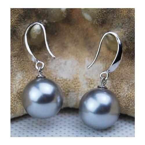 Free shipping >>>>noble jewelry Beautiful 925 AAA+ 9-10mm Gray White Pearl Earring