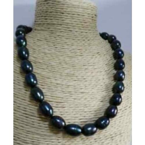 Stunning9-10mm baroque black blue pearl necklace 18"14k