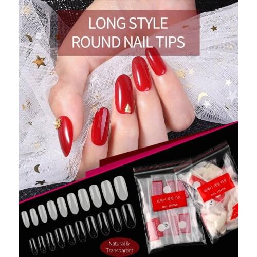 CHNRMJL 500Pcs/Bag Oval Long Full False Nail Tips Clear Nature Ballerina Fake Acrylic Display Tips DIY Nails Art Salon Manicure