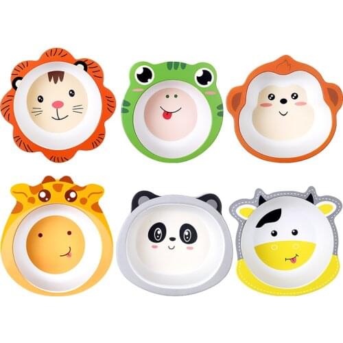 Baby bamboo fiber children 's anti falling rice bowl cartoon Baby food bowl anti scalding rice bowl to their plate