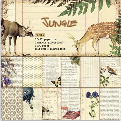 Jungle 24 sheet 6"X6" DIY Scrapbooking design patterned paper pack handmade craft paper craft Background pad AlinaCraft