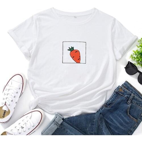 Carrot Vegetable Pattern Printing T-shirt Women O-neck Cotton T Shirt Women Fashion Harajuku Casual Short-sleeved Women Tshirts
