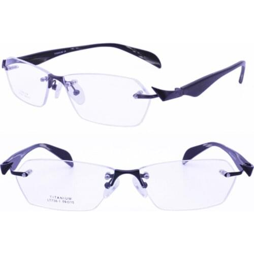 Hotsales 738 high quality sharp end design pure titanium remless IP vacuum color coated durable shield shape precription glasses