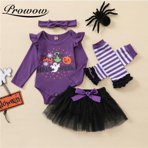 Prowow My First Halloween Baby Girls Costume 4Pcs Newborn Bobysuit+Dress Festival Baby Clothes Autumn Winter Kids Girls Clothing