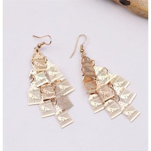 New Creative Birdcage Filigree Earrings Women Gold Color Long Earrings Fashion Jewelry Spring Summer Accessories Drop Shipping