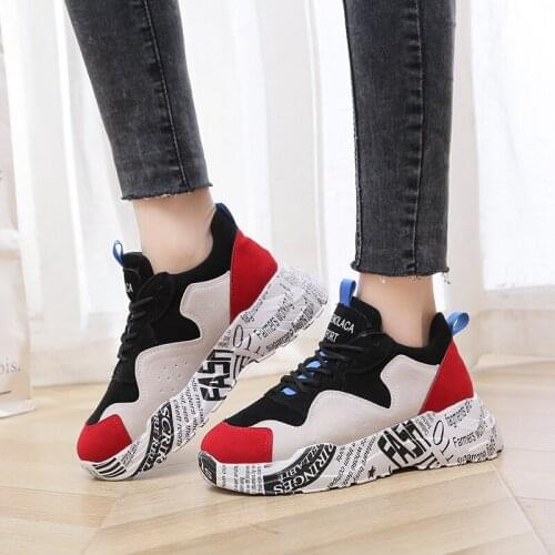 Spring Fashion Color Matching Lace-up Breathable Lightweight Sneakers Casual Platform Shoes Chunky Vulcanized Shoes Women U27-31