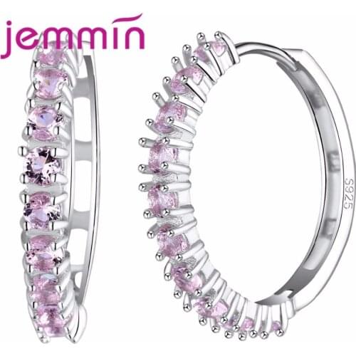 Top Selling 925 Sterling Silver Luxury Hoop Earring Inlay Pink Crystal Fashion Brilliant Ladies Wedding Earrings