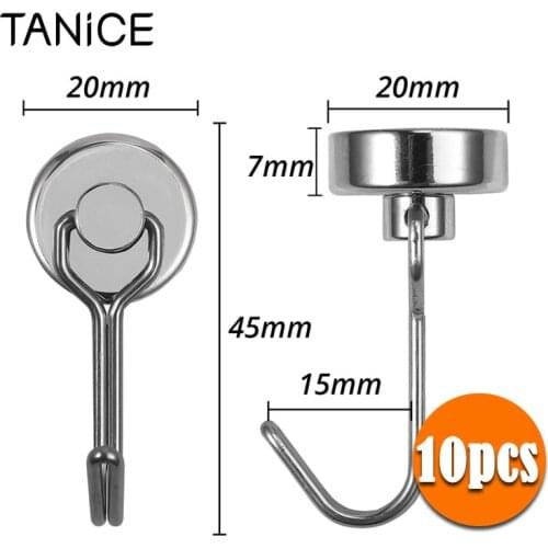 TANiCE 10Pcs Magnetic Hooks Swivel Swing Powerful Strong Heavy Duty Neodymium Magnet Single Hooks For Home Kitchen Refrigerator