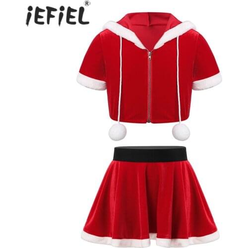 Kids Baby Girls Cute Flannel Hoodie Top with skirt Christmas Clothes Set New Year Short Sleeve for Christmas Party Outfit