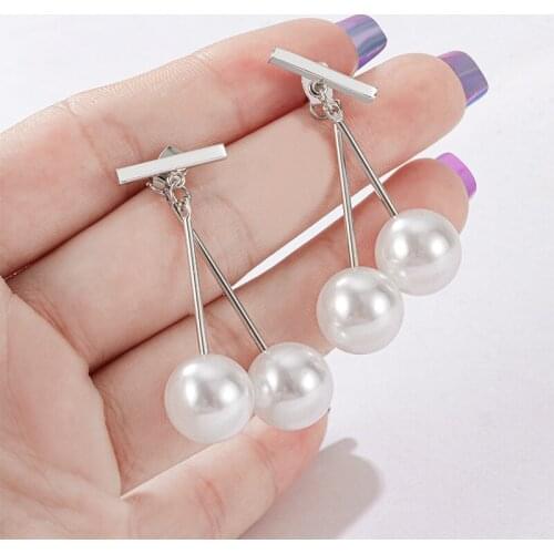 Fashion Korean Elegant Pearl Drop Earrings for Women Small Simple Sweet Dangle Hanging Earrings 2021 Trend Wedding Jewelry Gifts