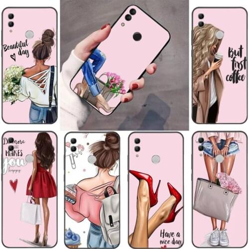 Fashion Girls High Heels Shoes Legs Coffee Phone Case For Huawei Y5 Y6 II Y7 Y9 PRIME 2018 2019 NOVA3E P20 PRO P10 Honor 10