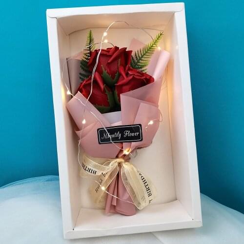 Soap Rose Soap Flower Bouquet with LED Light Gift Box for Mothers Day Wedding Valentines Day Teachers Day Gift