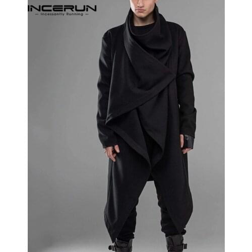 INCERUN 2021 Men Cloak Coats Punk Style Long Sleeve Turtleneck Streetwear Solid Fashion Men Jackets Cape Irregular Hem Outerwear