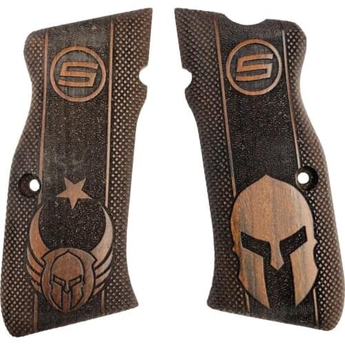 Unshakable Mega-Kýlýnç Moon Star, Helmet and Unwavering Logo Pattern Laser Cut Wooden Grip