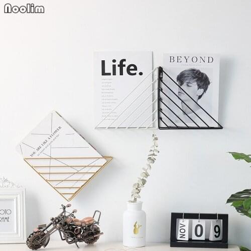 NOOLIM Wall Storage Racks Simple Iron Wall Hanging Storage Rack Bookshelf Magazine Holder Stand Wall Book Shelf