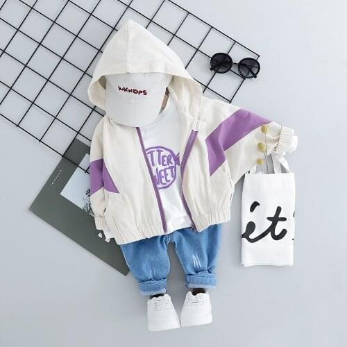 New Toddler Baby Boy Girl Zipper Hooded Coat Jeans Clothing Sets Patchwork Baby Boy Casuall Outwear Suit 1 2 3 4Y