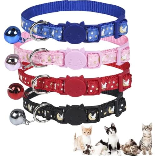 Breakaway Cat Collars with Bell Golden Moon Glowing Star in The Dark Adjustable Kitten Collars Safety with Accessories