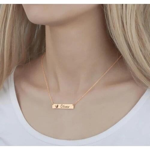 Stainless Steel Engraved Bar Necklaces Custom Coordinate Name Numbers Photos Pendant For Men Women Personalized Jewelry Gift