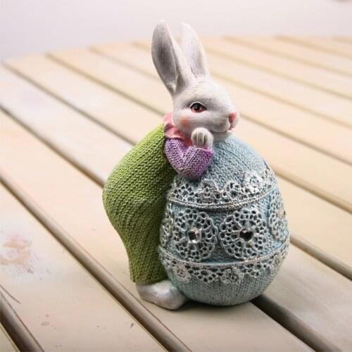 Resin Bunny Eggs Ornaments Spring Easter Decoration Statue Figurine Miniature