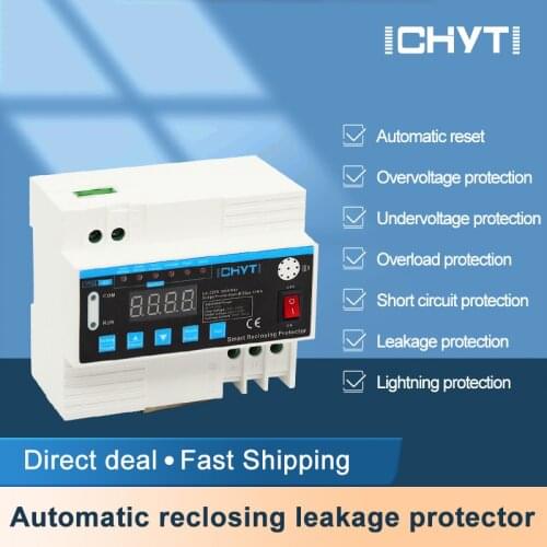 ICHYTI Adjustable Over and Under Voltage Current and Leakage Surge Lightning Protective Device Protector reclosing Relay 40A 63A